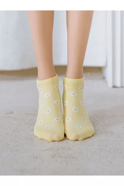 Kadın Renkli Papatya Desenli Patik Çorap Seti