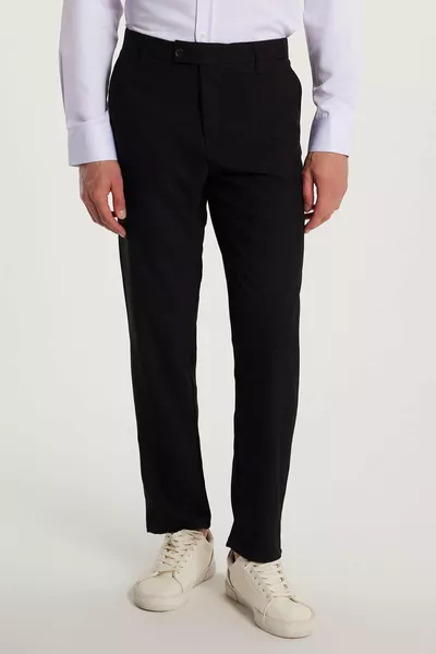 Erkek Slim Fit Dar Kesim Esnek Yan Cepli Bilek Boy Canvas Kesim Siyah Pantolon