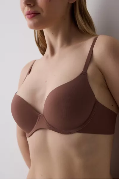 Liny Ribbed Underwire Brown Bra