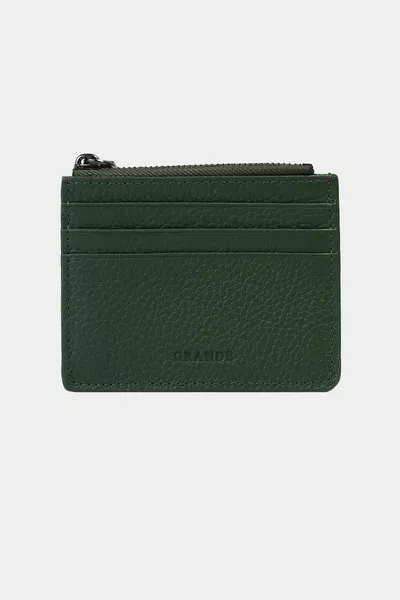 Portefeuille unisexe en cuir véritable avec compartiment à monnaie zippé et porte-cartes, vert