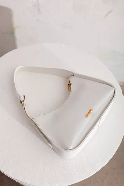 Women's White Lined Hand and Shoulder Bag
