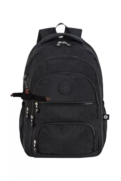 2-Piece Set Luxury Crinkle Fabric High School and Middle School Backpack + Pencil Case, with Monkey Keychain Gift