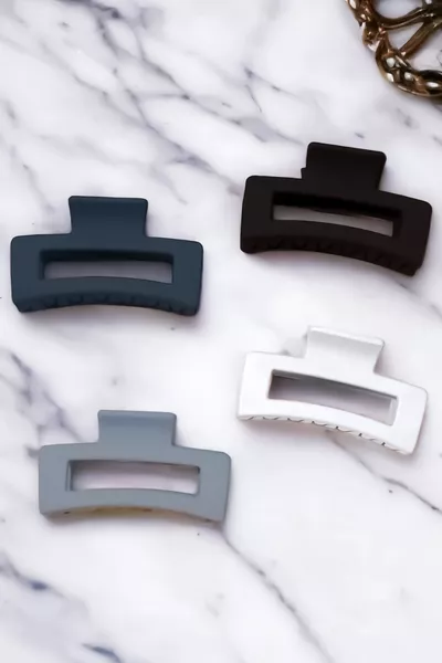 مجموعة 4 مشابك شعر نسائية XL رمادية مربعة