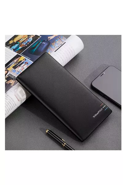 لورنتو إصدار محدود محفظة بطاقات ومحفظة رجالية طويلة من الجلد الإيطالي الأسود الأصلي