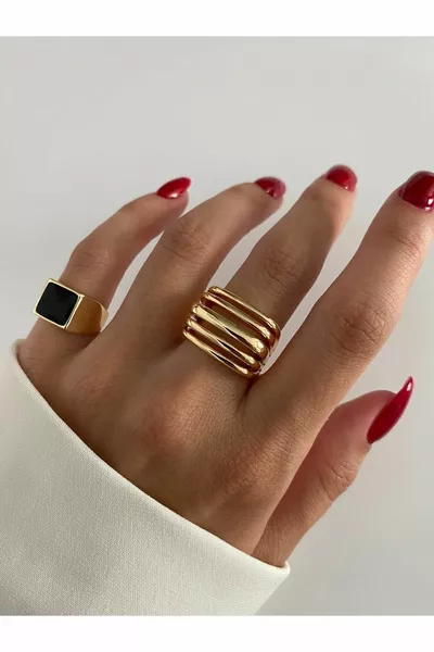 Black Square Stone Pinky Ring