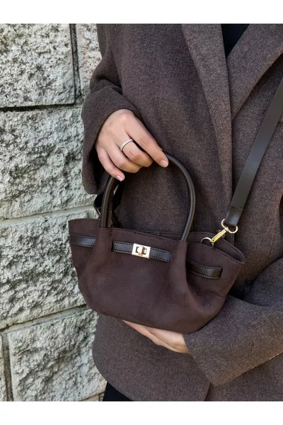 Borsa a mano da donna piccola in nabuk con dettaglio di cintura