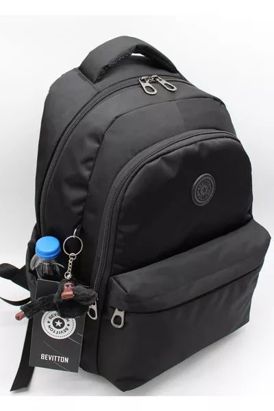 حقيبة مدرسية من قماش مقاوم للماء للجنسين، حقيبة ظهر مدرسية سوداء 