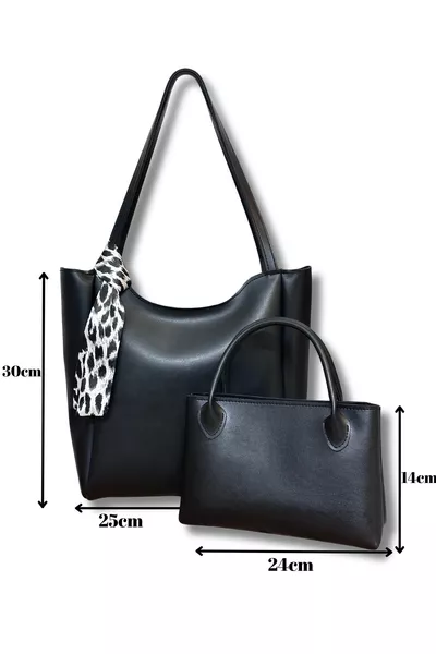 حقيبة يد وكتف نسائية سوداء، طقم مزدوج بنقشة الفهد، بسحاب وزر ضغط، حقيبة تسوق