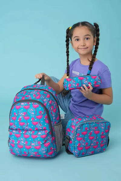 مجموعة حقائب مدرسية ثلاثية وردي فلامنغو / .