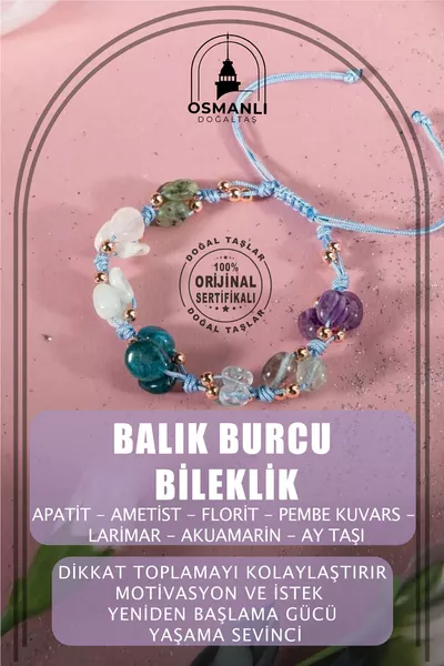Balık Burcu Doğal Taş Natürel Makrome Bileklik