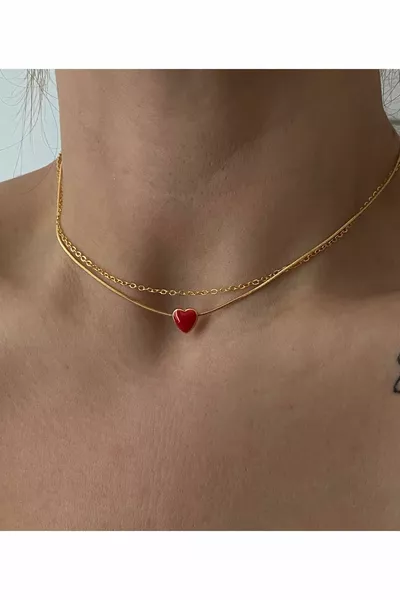 Rode Hart Choker en Ketting Set
