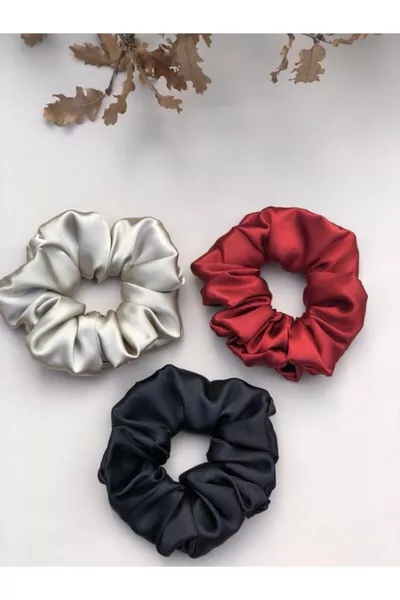 مجموعة من 3 مشابك للشعر نسائية من الساتان باللون الأحمر