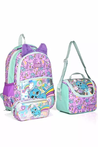  Girls' 3-Piece School Bag Set – Backpack, Lunch Bag, Pencil Case