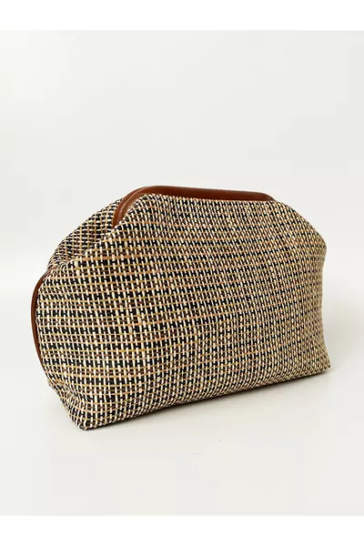 Женский клатч из джута с ручкой и полосками