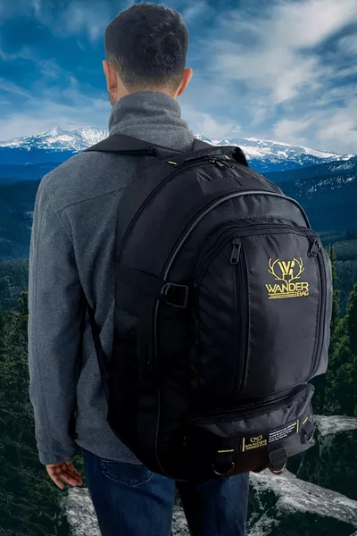 حقيبة ظهر وندر بسعة  لتر سوداء متعددة الجيوب للمشي والسفر والمدرسة وتسلق الجبال والتخييم