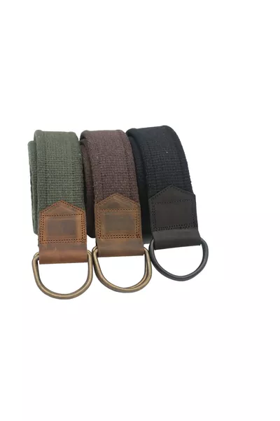 Unisex 3-Pack Leather-Detail Green, Brown, Black Double D-Buckle Woven Tactical Sport Canvas Belt