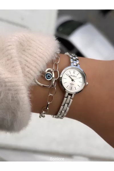 Özel Hediyelik Kutuda Minimal Kasa (ÇAP MM)vintage Metal Kordon Gümüş Renk Kadın Kol Saati