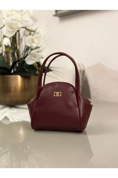 Burgundy Faux Leather Women's Hand and Shoulder Bag