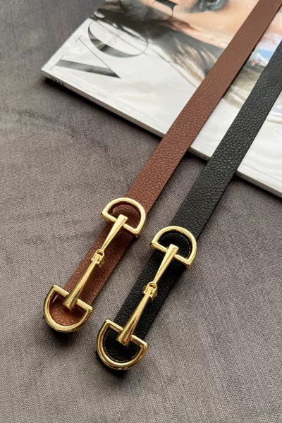 حزام للجينز والقمصان والسترات والفساتين والكنزات للنساء مع إبزيم ذهبي مزدوج