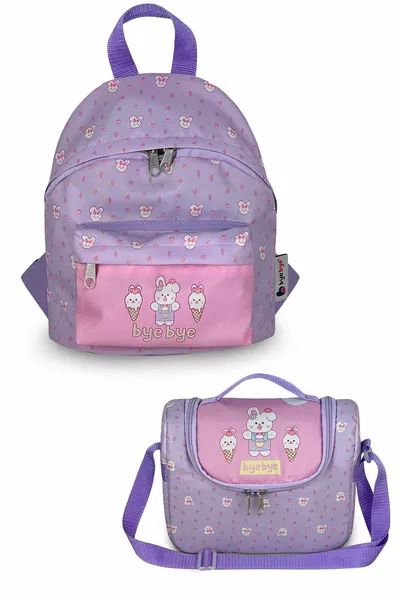 Zaino per la scuola materna 3-6 anni Giocattolo e pranzo prescolare Zaino asilo Set - coniglio