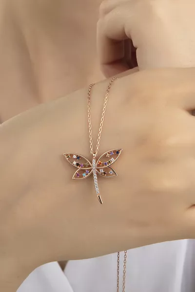 Women's Original  Sterling Silver Dragonfly Butterfly Necklace with Zircon Stones