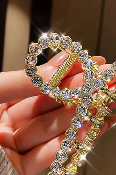 مشبك شعر معدني مطلي بالذهب للنساء بحجر زركون مقاس XL