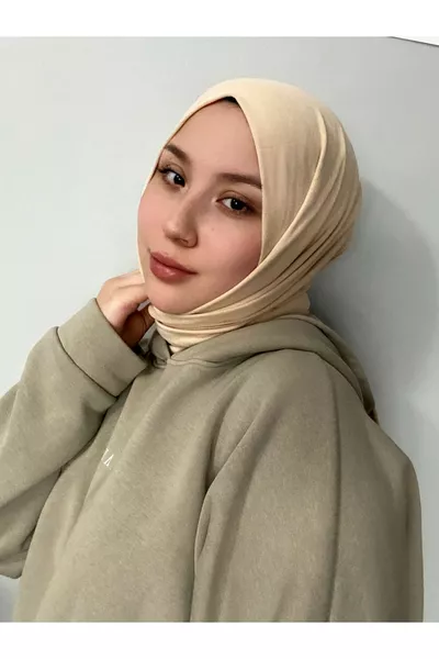 Sciarpa in maglia crema e marrone chiaro