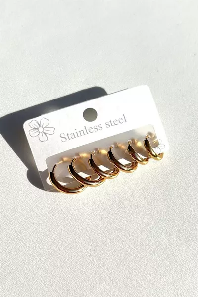 Set di 6 Orecchini a Cerchio in Acciaio