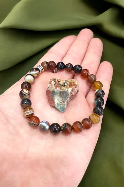 Агат (с подарък камък) Естествен каменен гривна % истинска 8 мм, качество AA