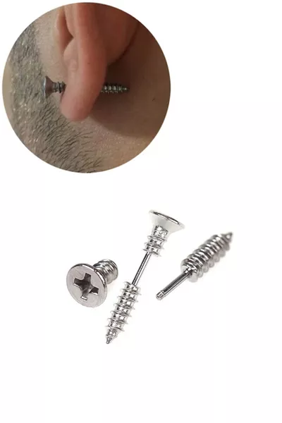 Orecchini Doppi in Acciaio Grigio a Vite da Donna e Uomo