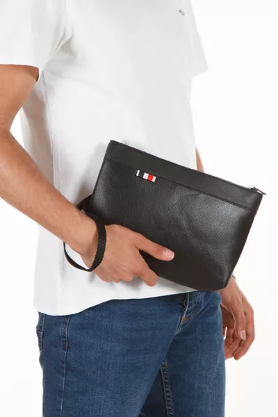 Vegan Leather Handbag Black Wrist Strap Bag