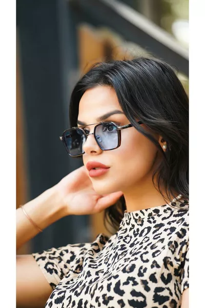 نظارات شمسية مستطيلة بإطار بنقشة الفهد للجنسين