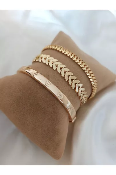 Women's Gold Color Gold Plated Combo Bracelet Set