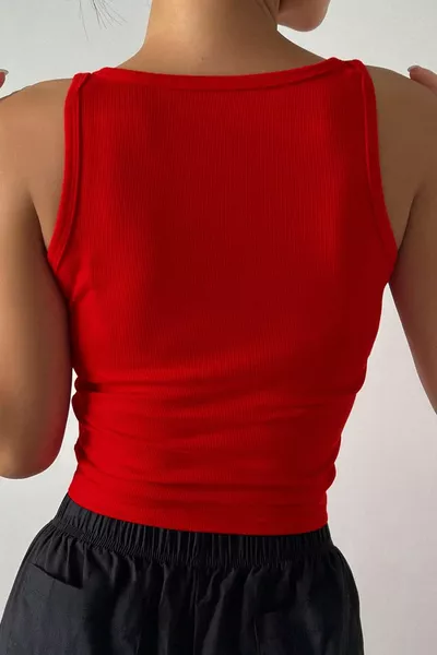 المرأة الأحمر كاميسول النسيج حزام واسع بلوزة المحاصيل