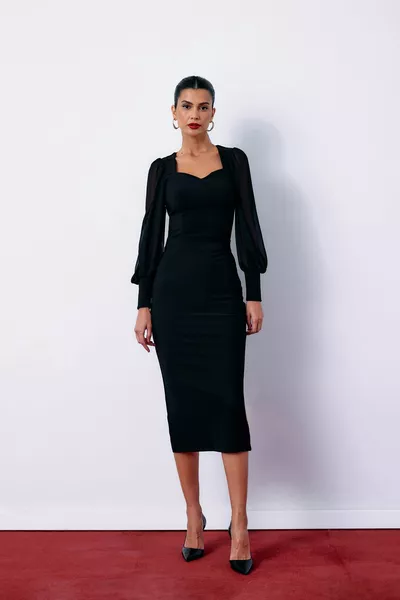 تنورة متوسطة الطول - أسود