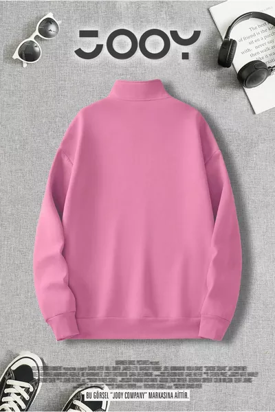 Unisex roze sweatshirt met halve rits