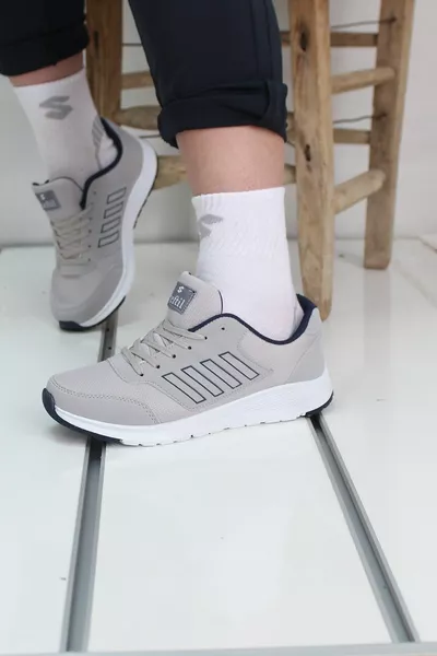 حذاء جري رجالي رمادي بأربعة خطوط للمشي -GL