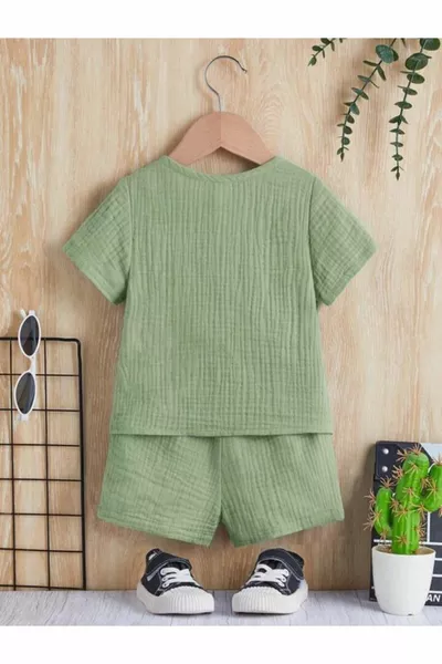 Unisex Baby & Kids % Katoen Knopen Hydrofiel Top Bottom Shorts Set-Groen
