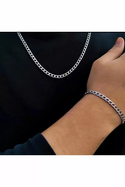 Flat Chain Necklace Bracelet Set