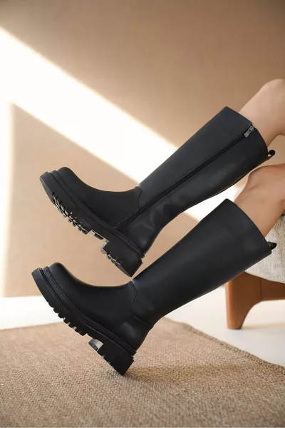 Bottes en cuir Kimber Thick Sole Knee Below knee pour femmes - Noir