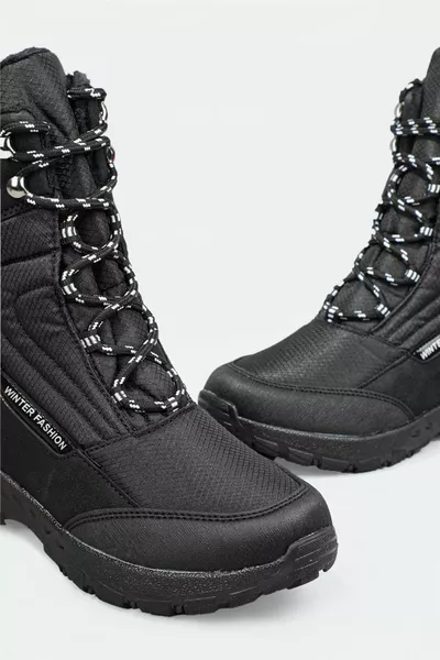 Non-Slip Sole Water Repellent Black Women Snow Boots