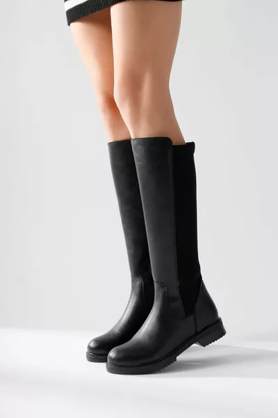 Benedikta Черный Овальный Носок Дайвер Ткань Детализированные Ботинки