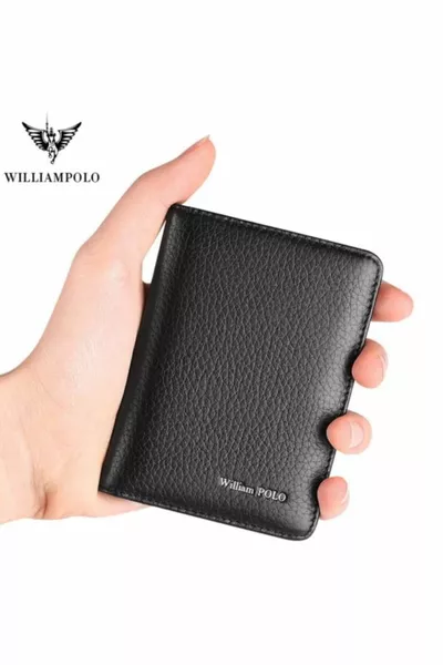 صنع في إيطاليا جلد طبيعي قصير للرجال حامل بطاقة المحفظة بريميوم كلاسيك صغير الحجم أسود للرجال