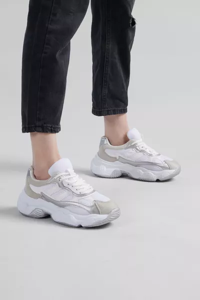 Women's White Grey Sneakers 