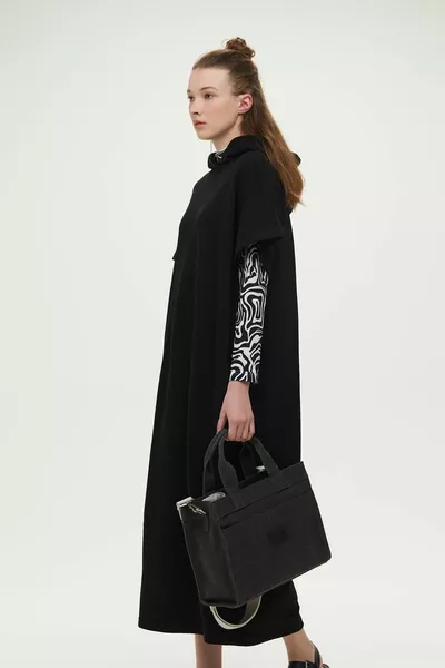 غسل تأثير حقيبة قماش متوسطة أسود