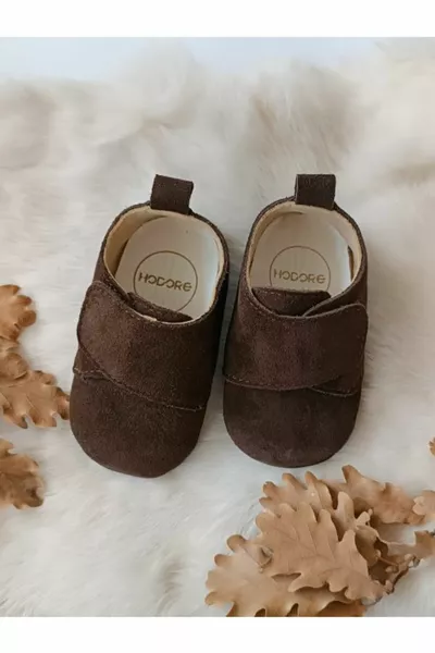 Suede Brown Genuine Leather Velcro Baby Shoes