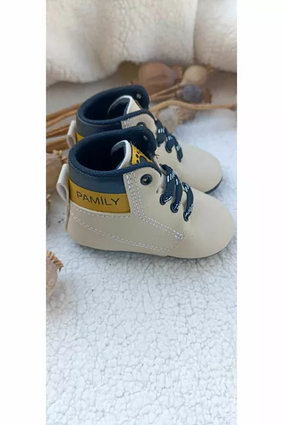 STIVALETTI STRINGATI BAMBINO BAMBINO CREMA SUOLA MORBIDA ( per 0-6 mesi;  per  mesi)