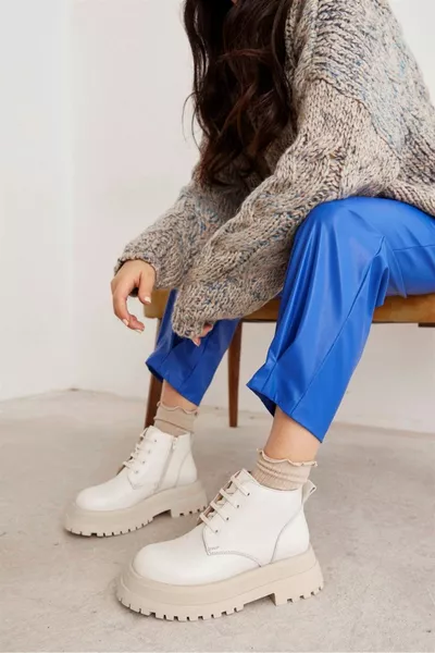 Женские сапоги на толстой подошве из натуральной кожи Pars Beige