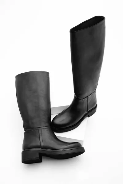 stivali casual da donna in vera pelle con suola spessa guca - nero