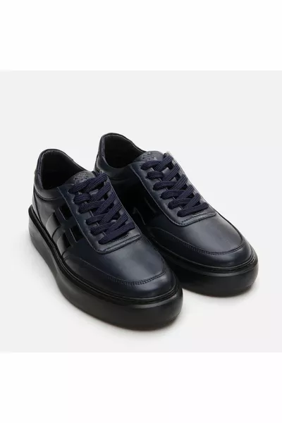 Scarpe casual da uomo blu navy in vera pelle